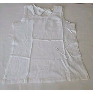 D & Co Essentials Top Sz L White Sleveless Twisted Knot Back Round Neck Front